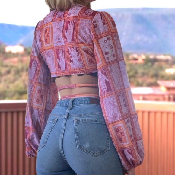 Urban Outfitters NEW Florentina Tarot Print Wrap Top Small Velvet Hippie Boho - Picture 3 of 14